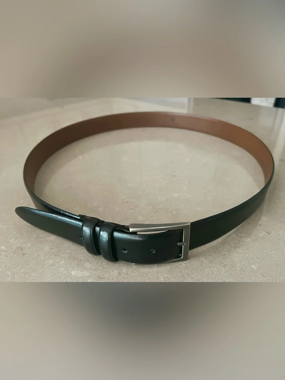 Joseph Abboud Dark Black Leather Belt with Silver Buckle